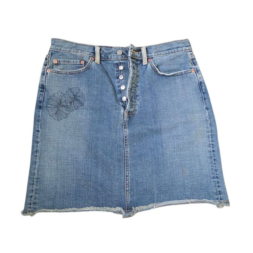 Vintage Y2K Levis Button Fly Light Washed Denim Mini Skirt Womens Size 12 Blue